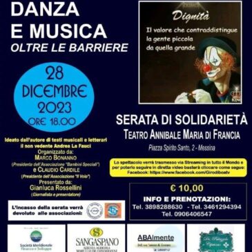 Serata di Solidarietà organizzata dalle associazioni “Bambini Speciali” di Marco Bonanno e Il Volo di Claudio Cardile, in collaborazione con lo scrittore non vedente Andrea La Fauci, patrocinato dal Comune di Messina